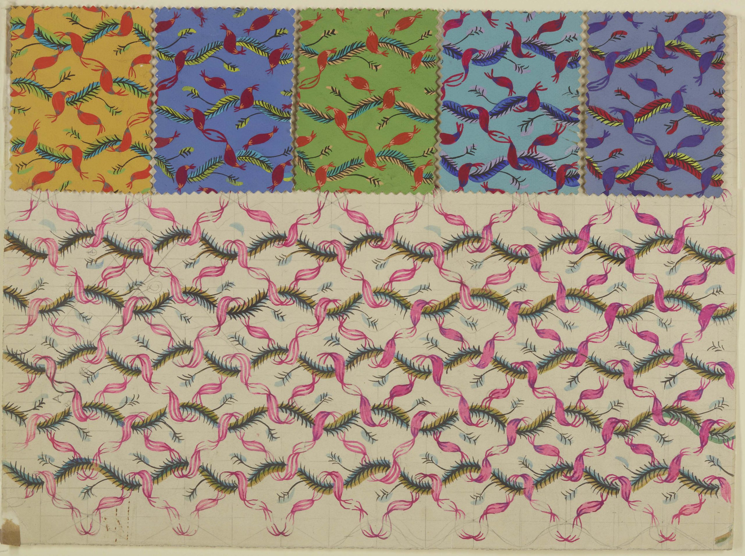 3764_Ribbon_001 Ribbon, hand-painted design by John Aldridge, c.1940-1941, Helios collection