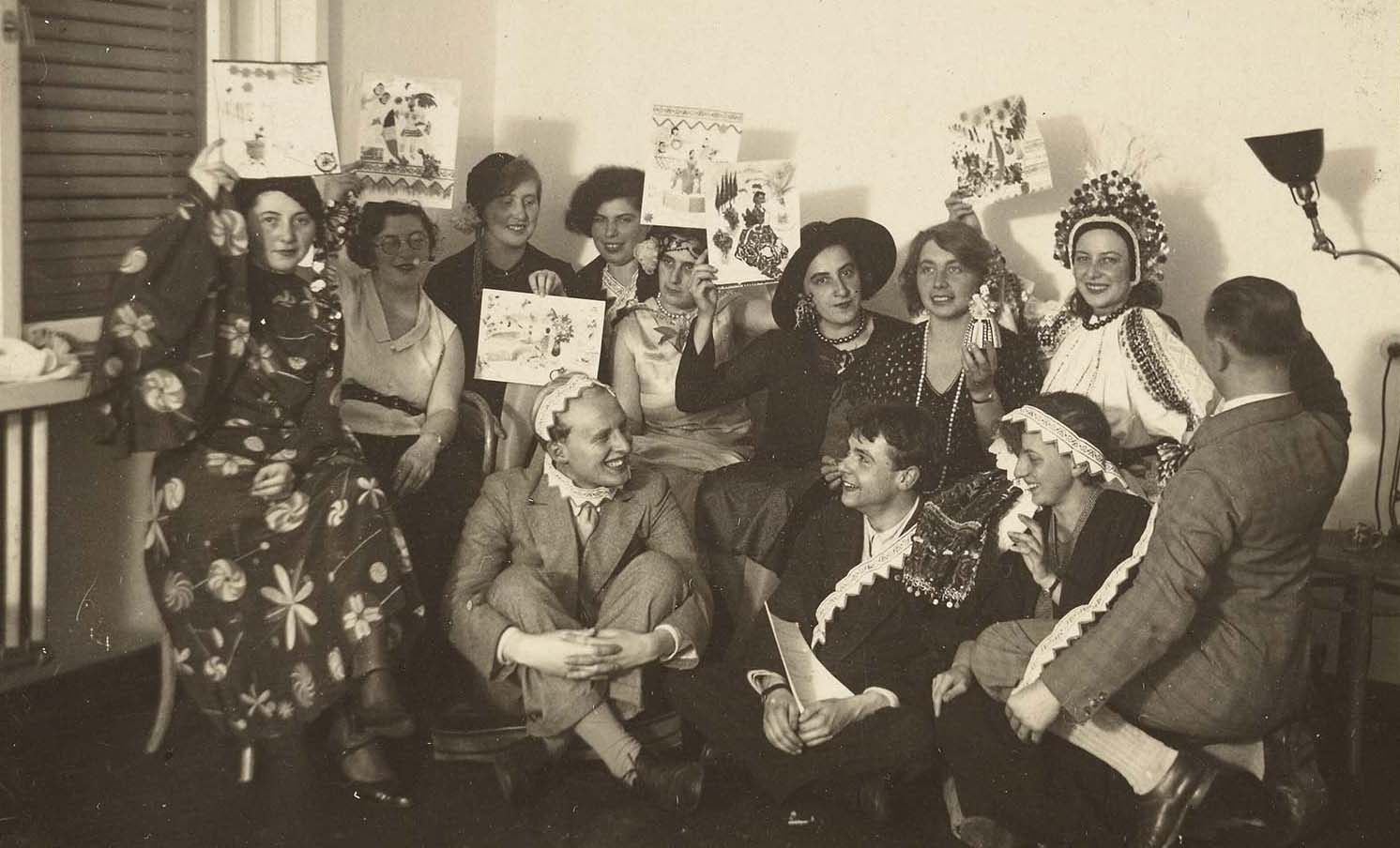 Party at Otti Berger's for first diploma students, 1930, with Otti Berger on the back row far right