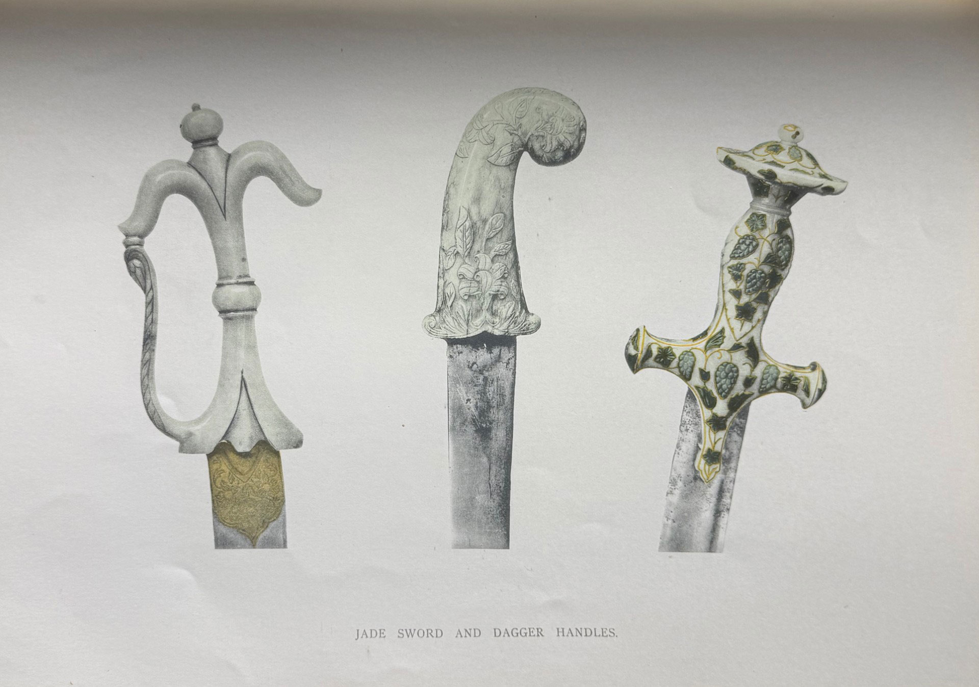 Pic1 Illustrated print of jade sword and dagger handles by W. Griggs from The Journal of Indian Art